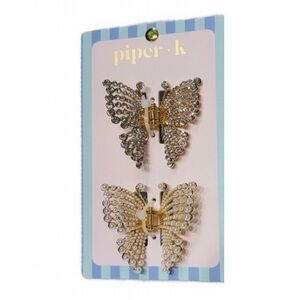 NWT ⚜️🦋⚜️ Piper K Gorgeous Golden tone Butterfly Hair Claw Clips Seg of 2